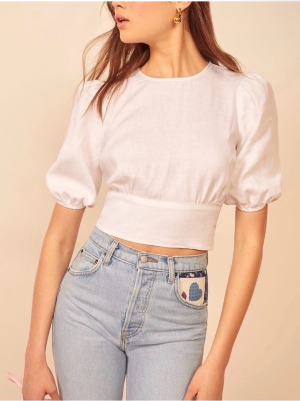 White Puff Sleeve Cropped Top - Women's